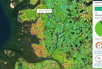 Satellitenkarte des Landkreises Dithmarschen, Schleswig-Holstein, mit Landnutzungsarten in verschiedenen Farben.